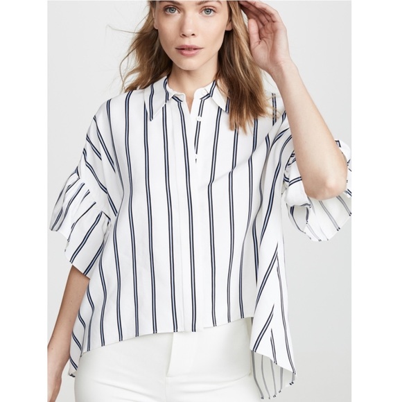 Alice + Olivia Tops - ALICE + OLIVIA white striped Edyth ruffle sleeve button up top M